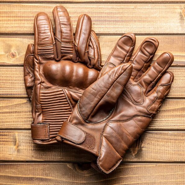 Brown Vintage Leather Motorbike Gloves